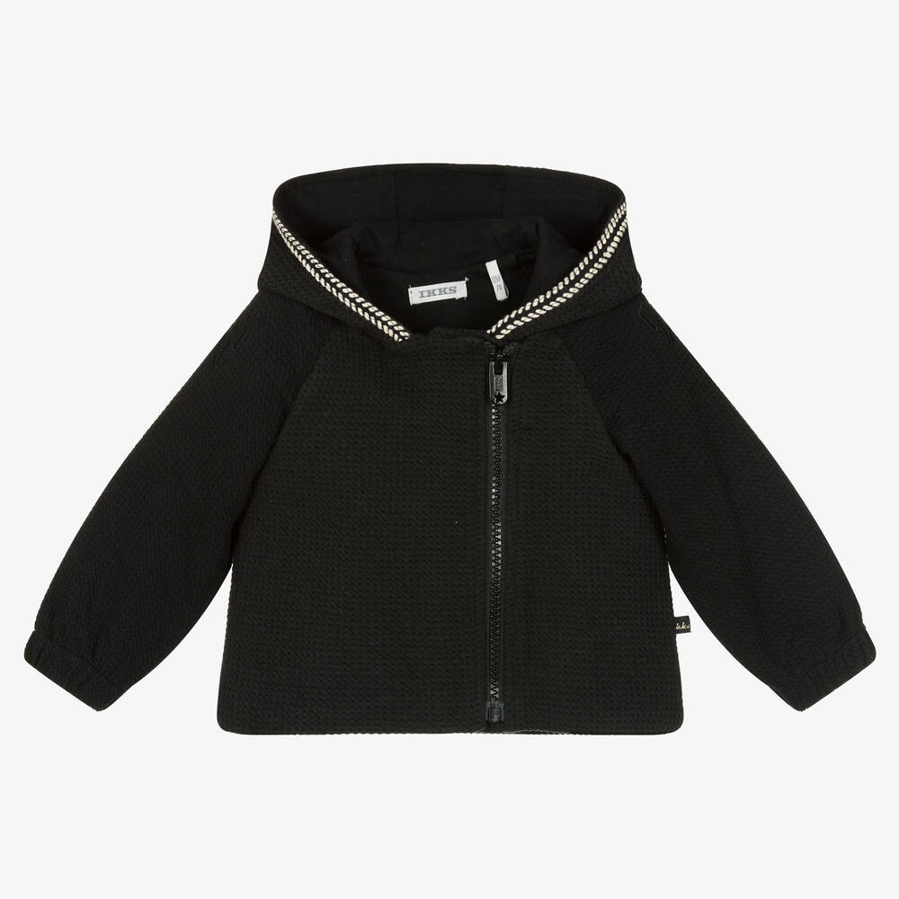 Girls Black Cotton Zip Up Top