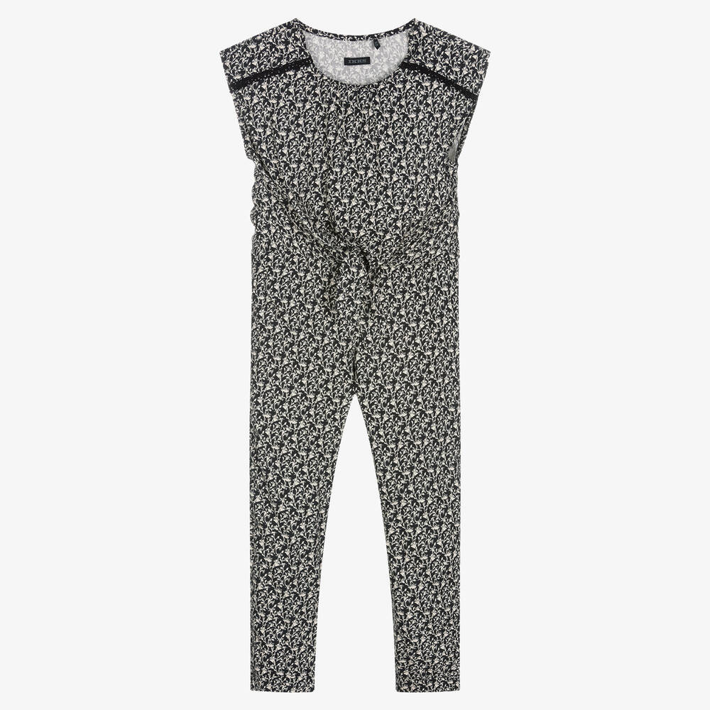 IKKS - Girls Black Floral Jumpsuit | Childrensalon