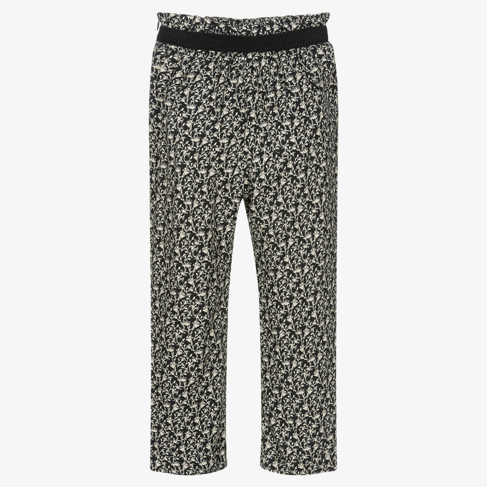 IKKS-Girls Black Floral Trousers | Childrensalon Outlet
