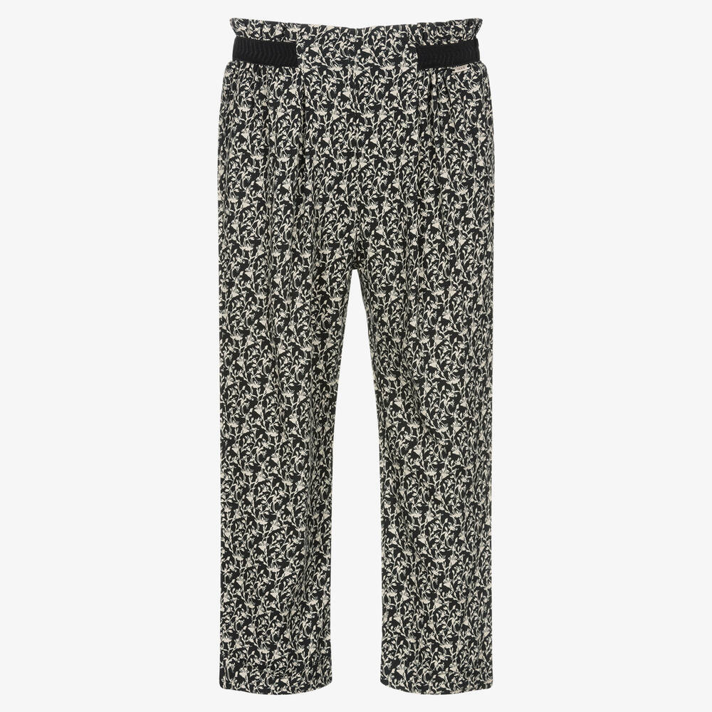 IKKS-Girls Black Floral Trousers | Childrensalon Outlet