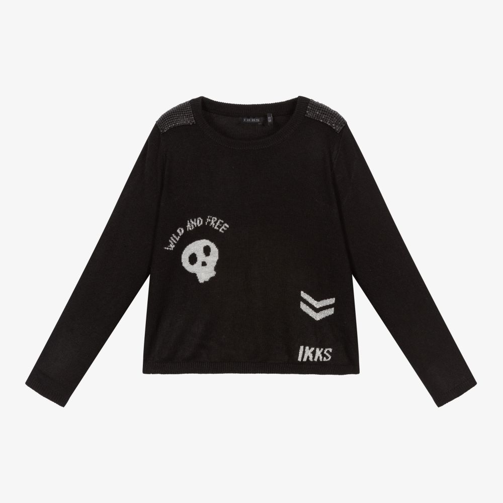 IKKS - Pull noir tête de mort Fille | Childrensalon