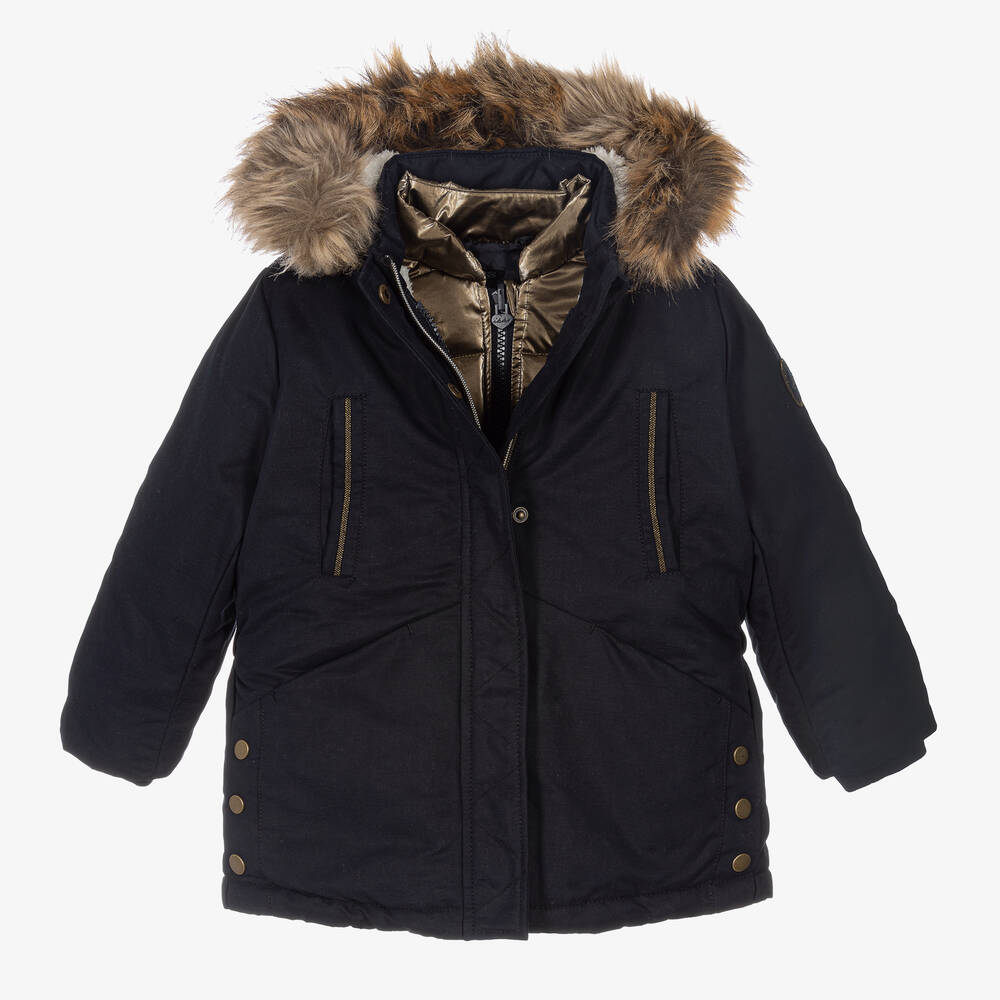 IKKS - Girls Blue 2-in-1 Parka Coat | Childrensalon