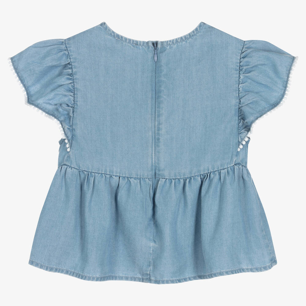 آي كيه كيه إس-Girls Blue Chambray Blouse | Childrensalon Outlet