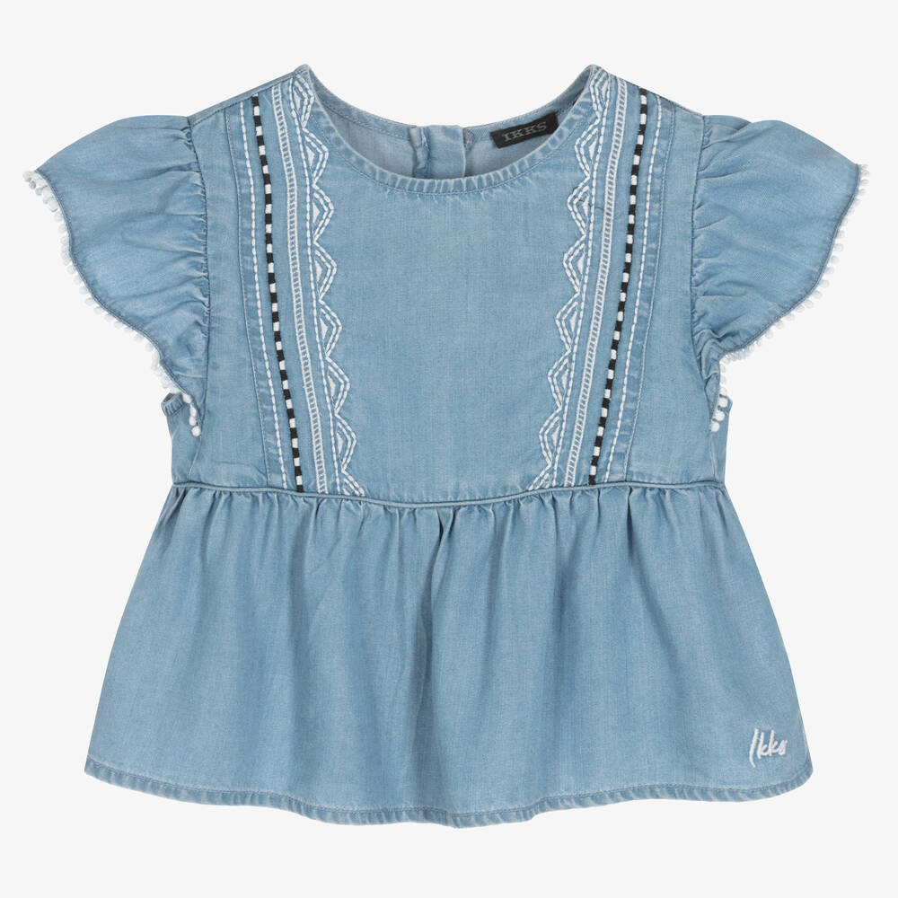 IKKS - Girls Blue Chambray Blouse | Childrensalon