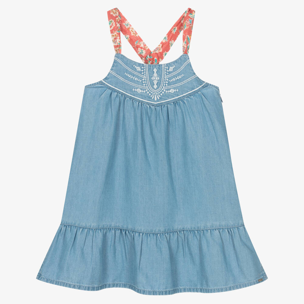 IKKS - Girls Blue Chambray Dress | Childrensalon