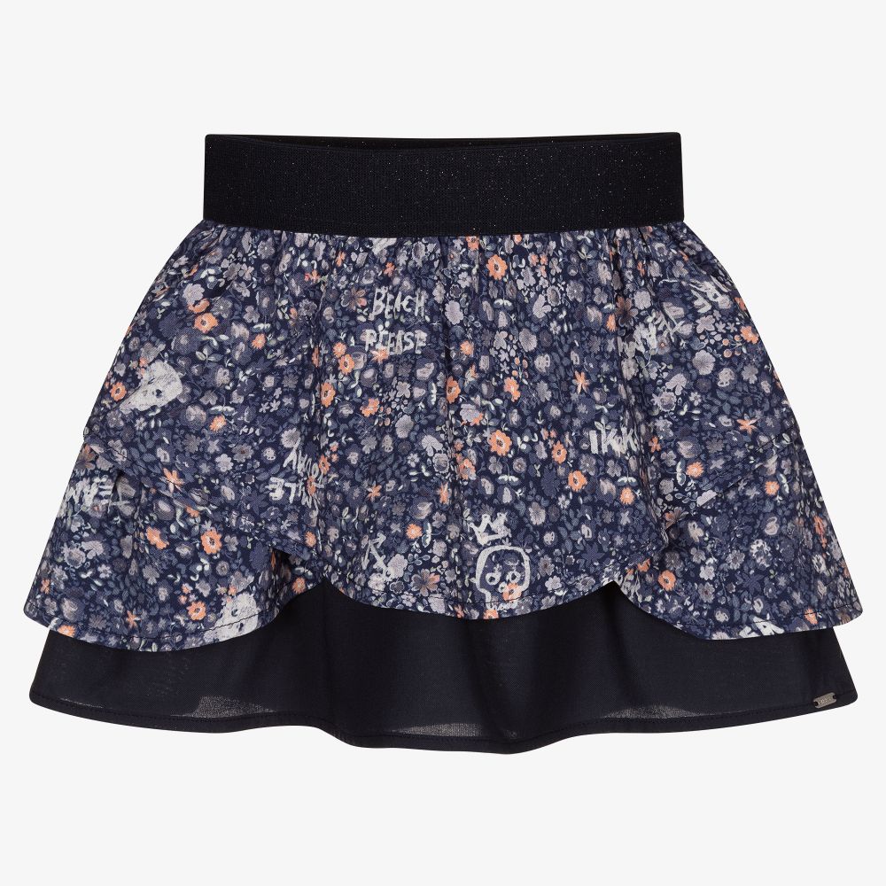 IKKS - Girls Blue Floral Cotton Skirt | Childrensalon