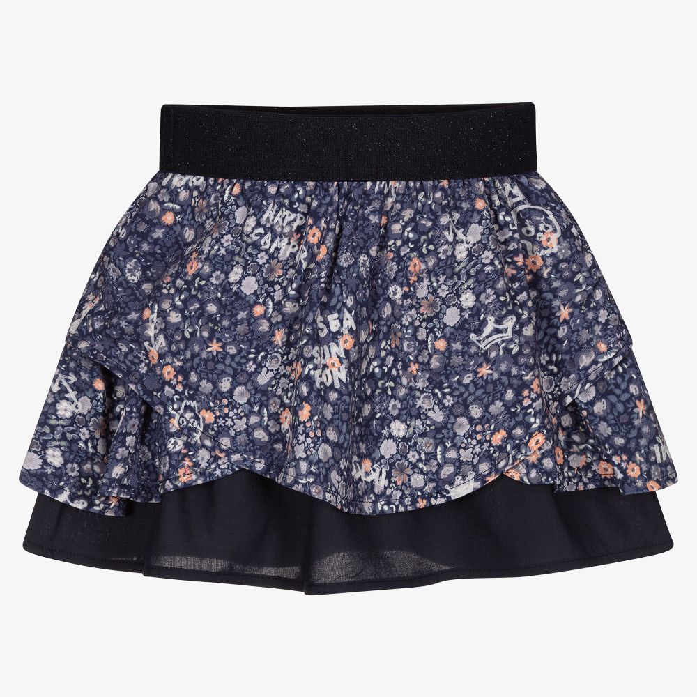 IKKS-Girls Blue Floral Cotton Skirt | Childrensalon Outlet