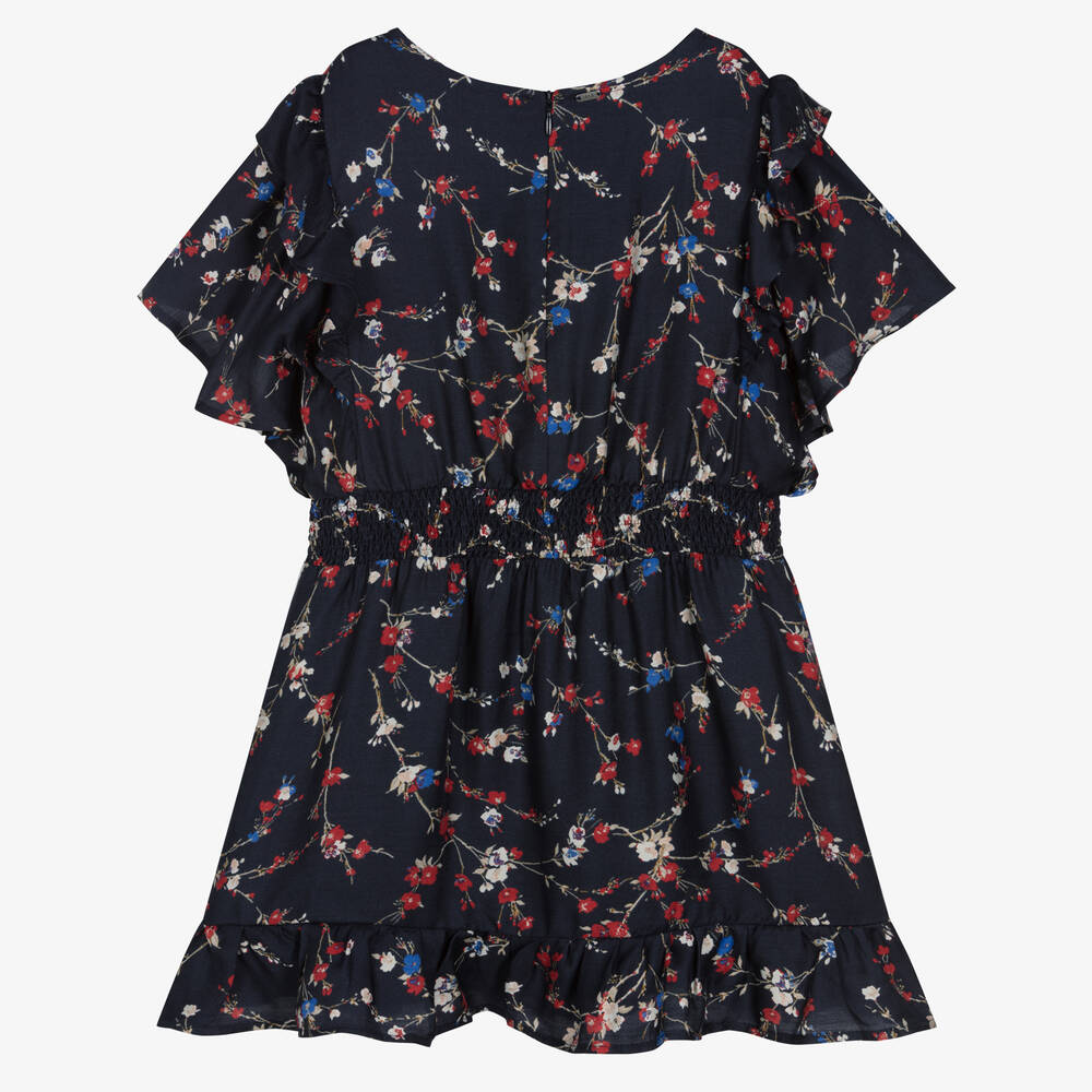 IKKS-Girls Blue Floral Silk Dress | Childrensalon Outlet