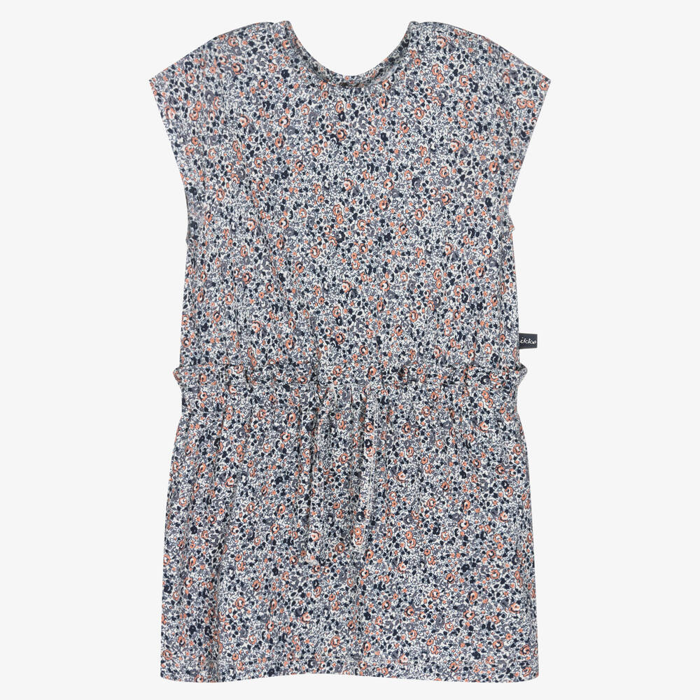 IKKS - Girls Blue Floral Viscose Dress | Childrensalon