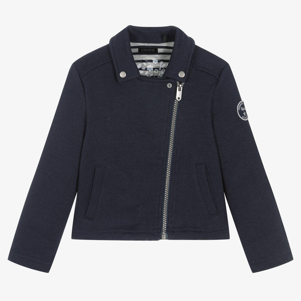 IKKS - Girls Blue Glitter Jersey Jacket | Childrensalon