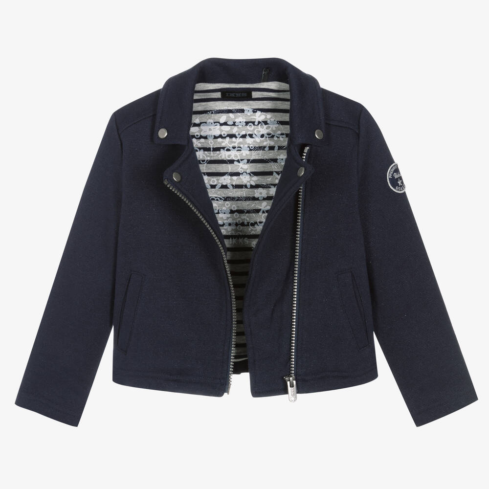 IKKS-Girls Blue Glitter Jersey Jacket | Childrensalon Outlet