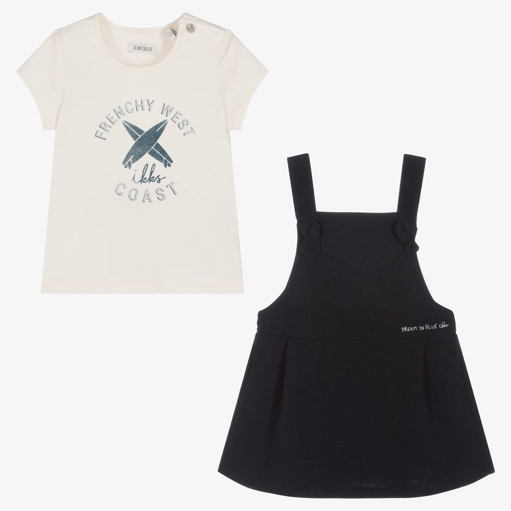 آي كيه كيه إس-Girls Blue & Ivory Dress Set | Childrensalon Outlet