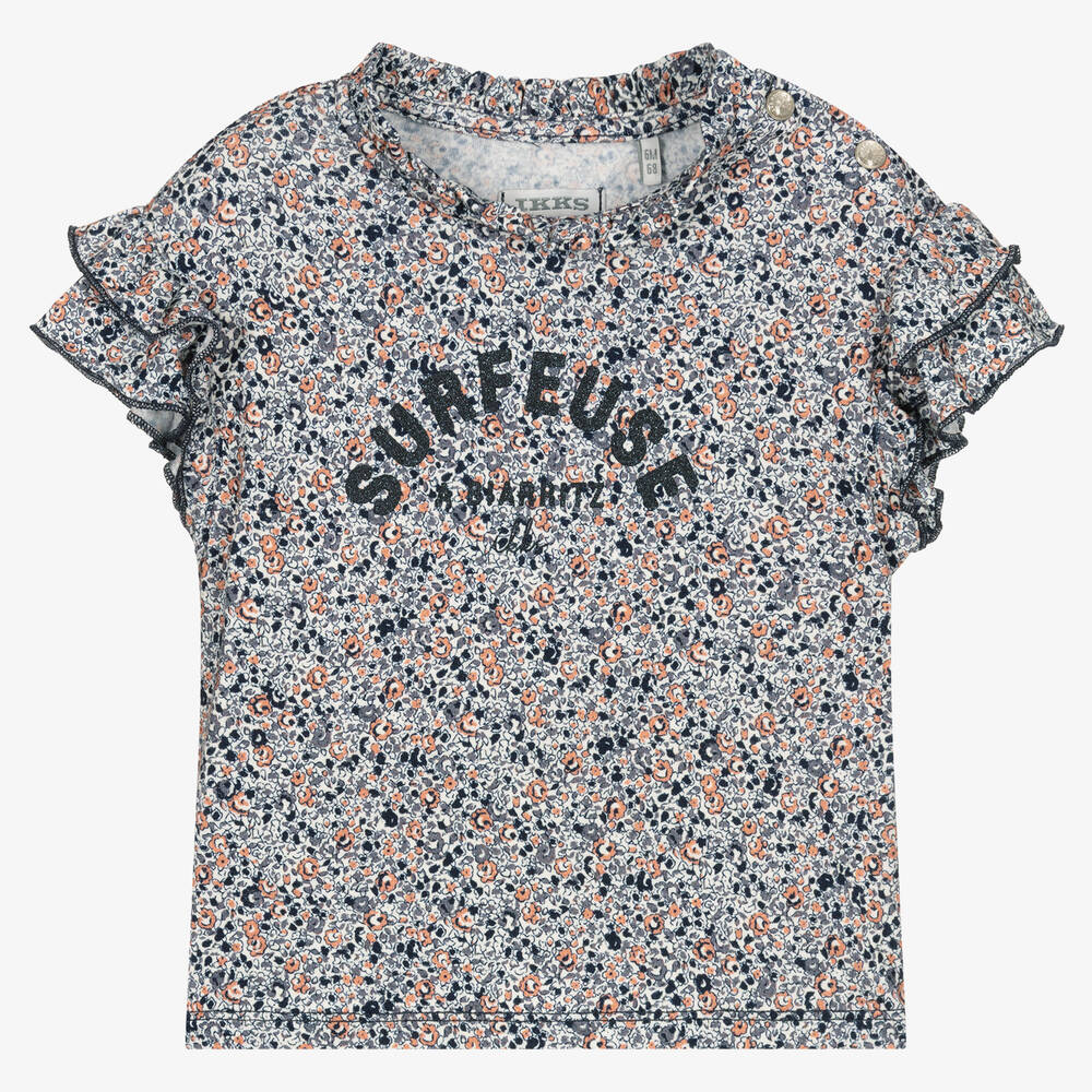 IKKS - Girls Blue & Pink Floral Top | Childrensalon