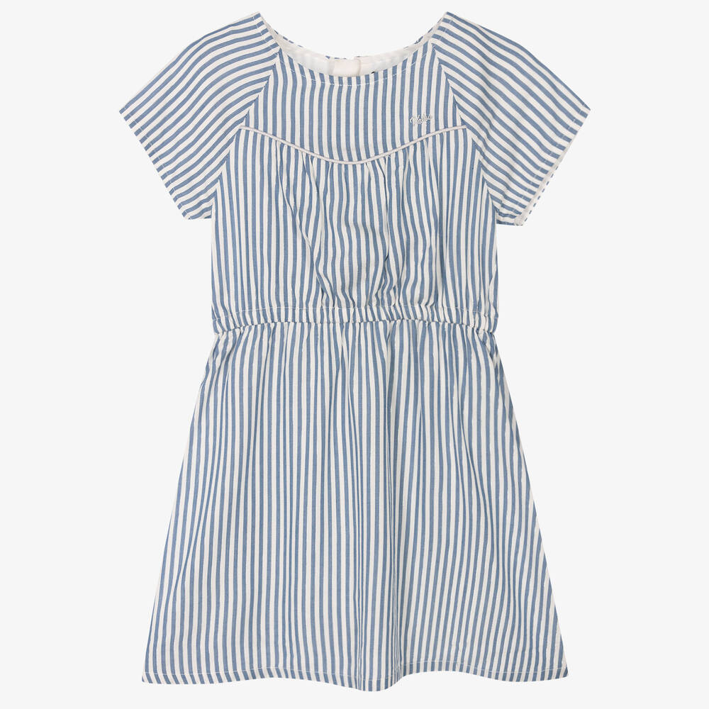 IKKS - Girls Blue Stripe Viscose Dress | Childrensalon