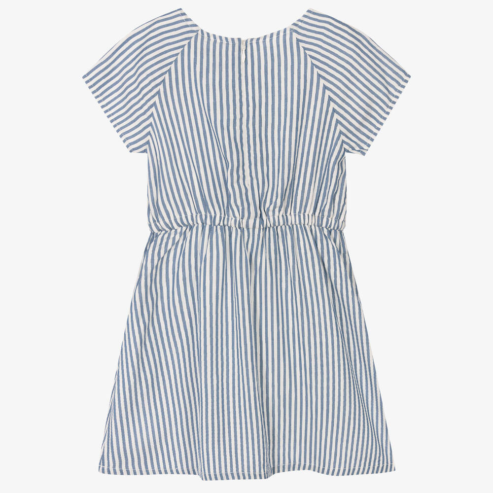 آي كيه كيه إس-Girls Blue Stripe Viscose Dress | Childrensalon Outlet
