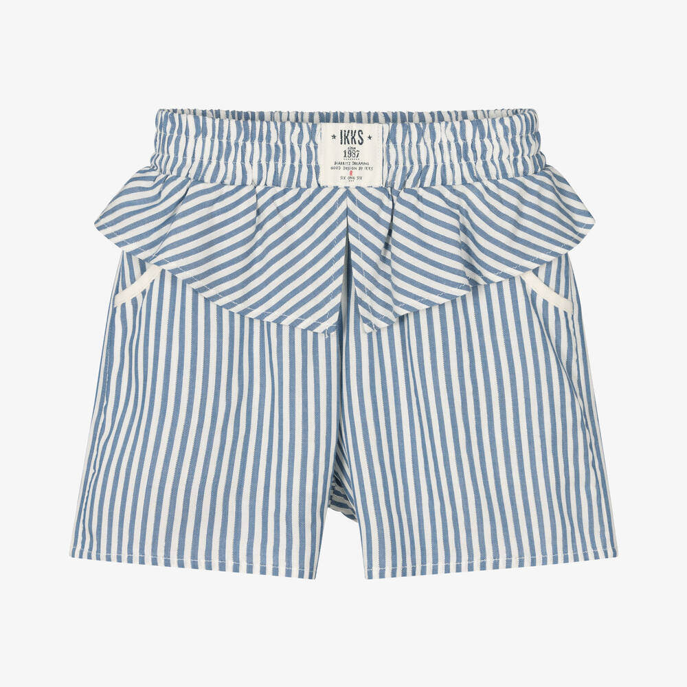 IKKS - Girls Blue Striped Viscose Shorts | Childrensalon