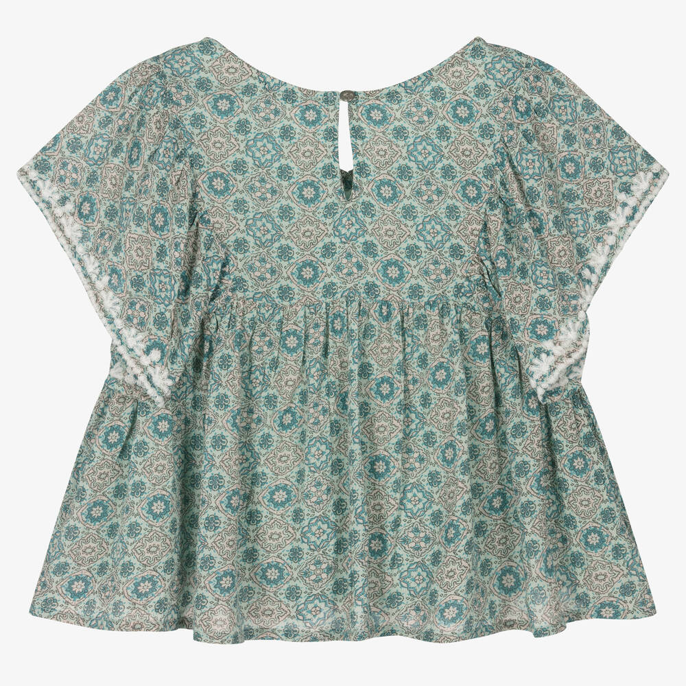 IKKS-Girls Blue Tile Print Blouse | Childrensalon Outlet