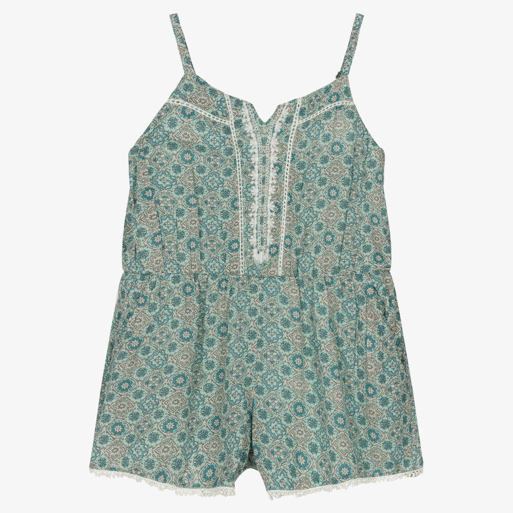 IKKS - Girls Blue Tile Print Playsuit | Childrensalon