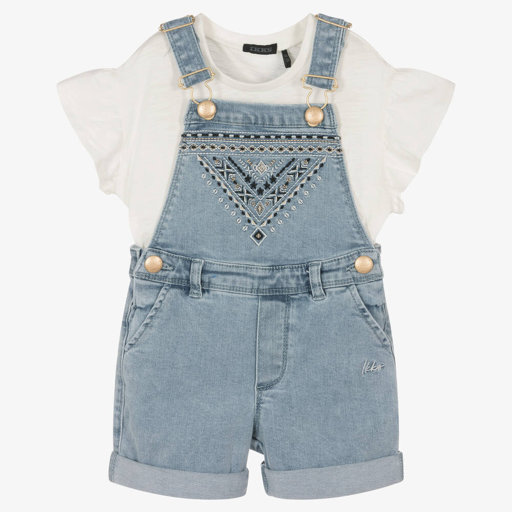 IKKS - Girls Denim Dungaree Shorts Set | Childrensalon