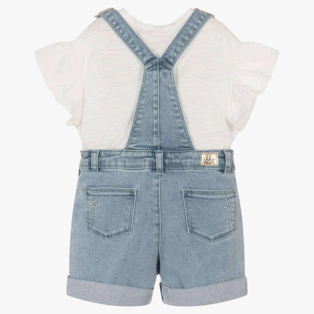 Girls denim clearance dungaree shorts