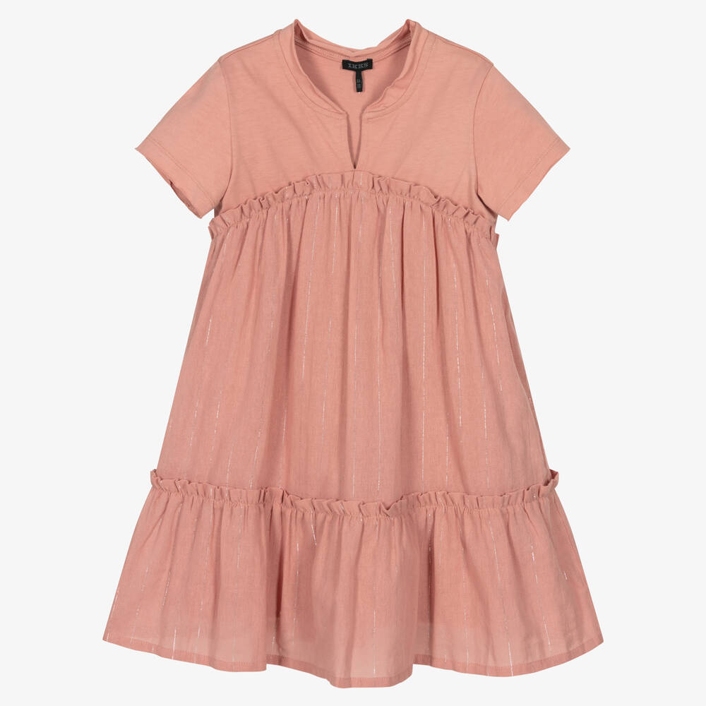 IKKS - Girls Dusky Pink Cotton Dress | Childrensalon