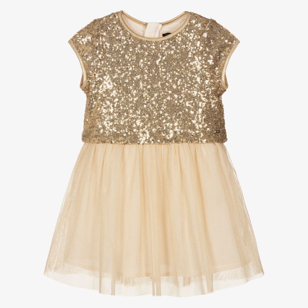 IKKS - Золотистое платье с пайетками для девочек | Childrensalon