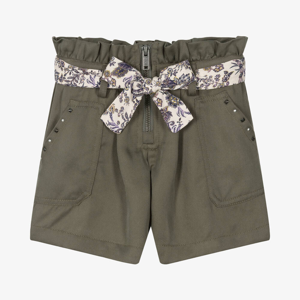 IKKS - Girls Green Belted Shorts | Childrensalon