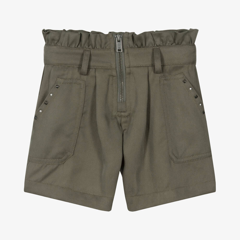 IKKS-Girls Green Belted Shorts | Childrensalon Outlet