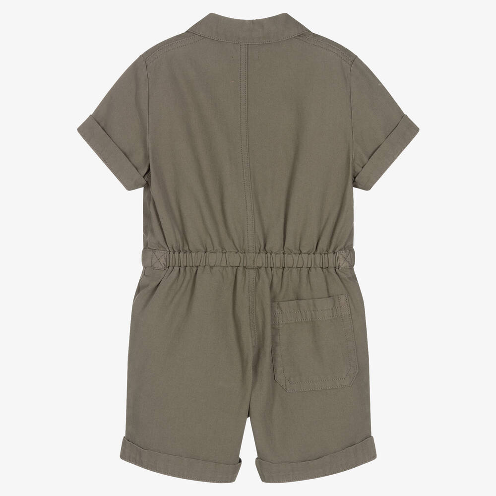 IKKS-Girls Green Cotton Twill Playsuit | Childrensalon Outlet