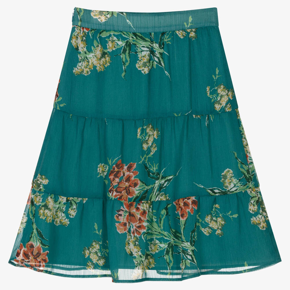 IKKS-Girls Green Floral Tiered Skirt | Childrensalon Outlet