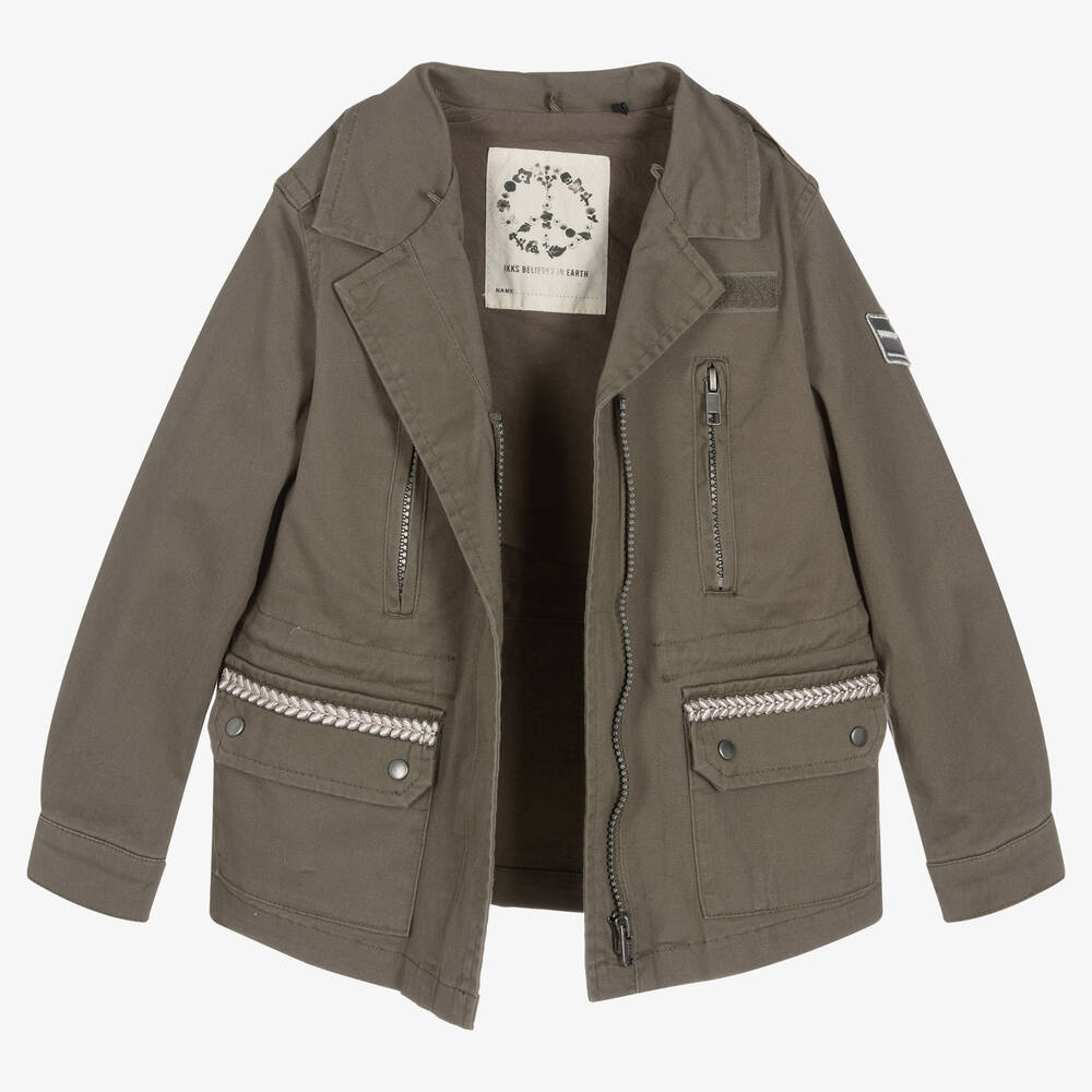 آي كيه كيه إس-Girls Green Military Jacket | Childrensalon Outlet