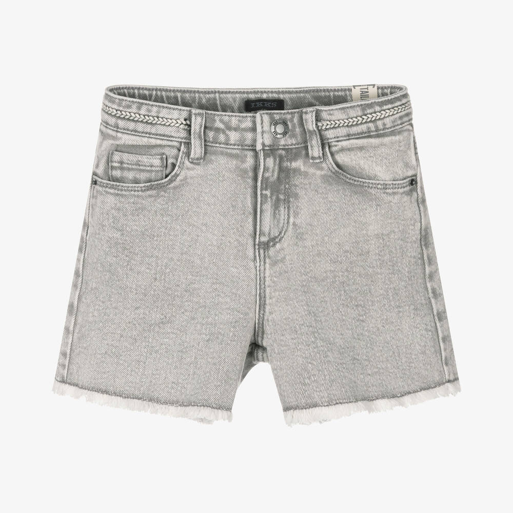 IKKS - Girls Grey Cotton Denim Shorts | Childrensalon