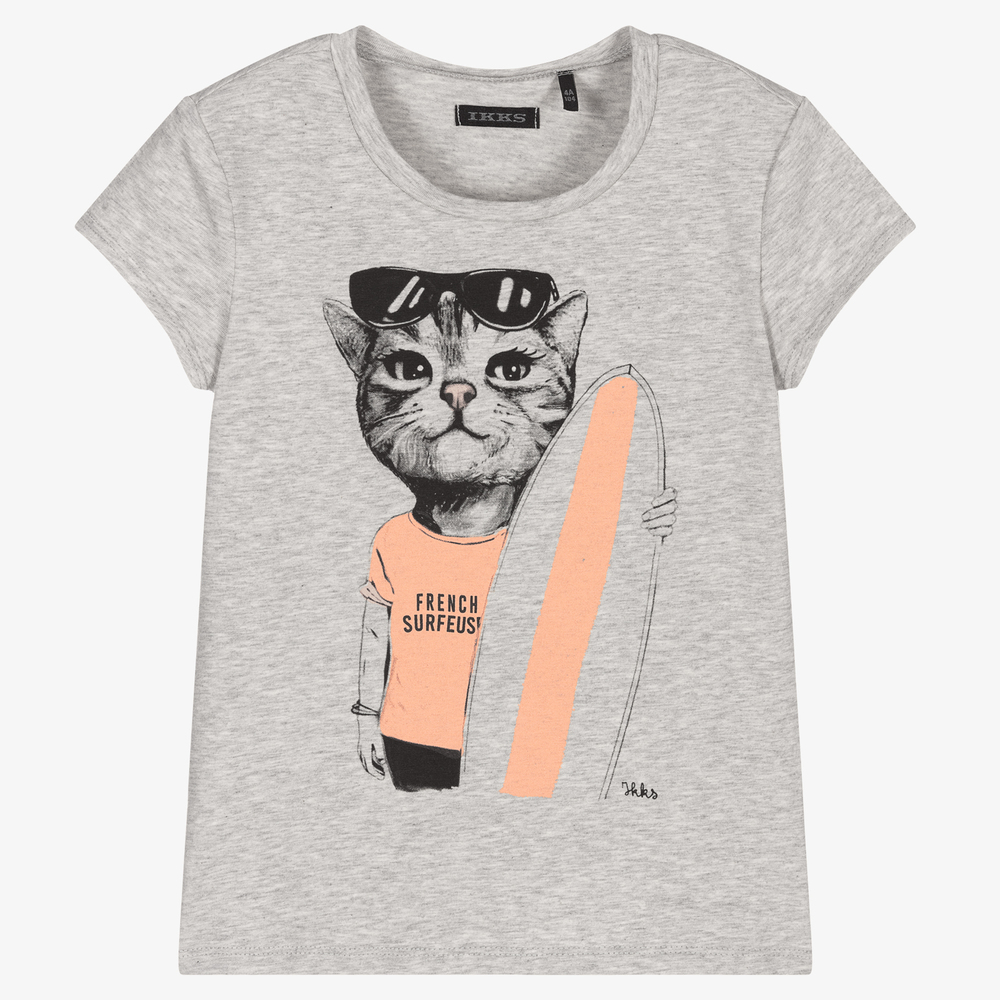 IKKS - Серая хлопковая футболка для девочек | Childrensalon