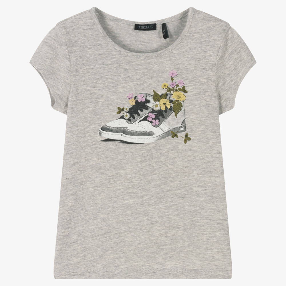 IKKS - Girls Grey Cotton T-Shirt | Childrensalon