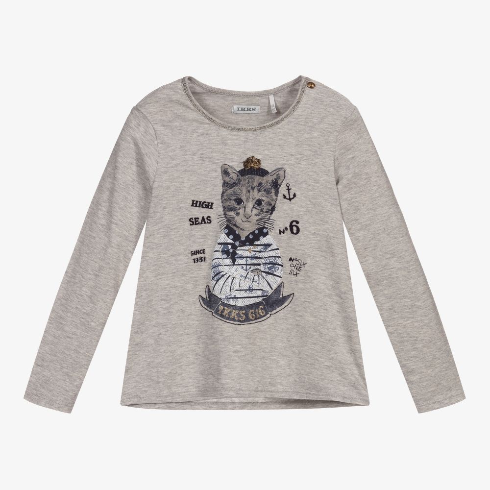 IKKS - Girls Grey Cotton Top | Childrensalon