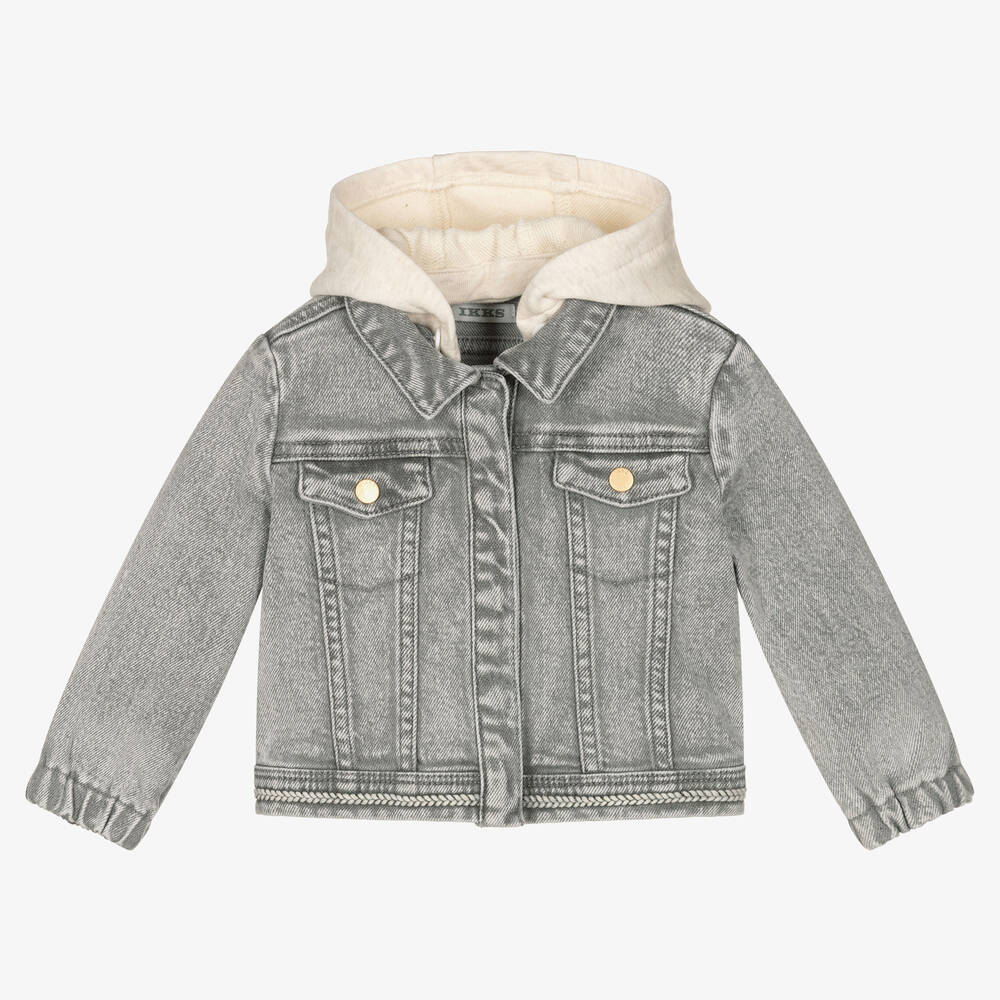 IKKS - Girls Grey Hooded Denim Jacket | Childrensalon