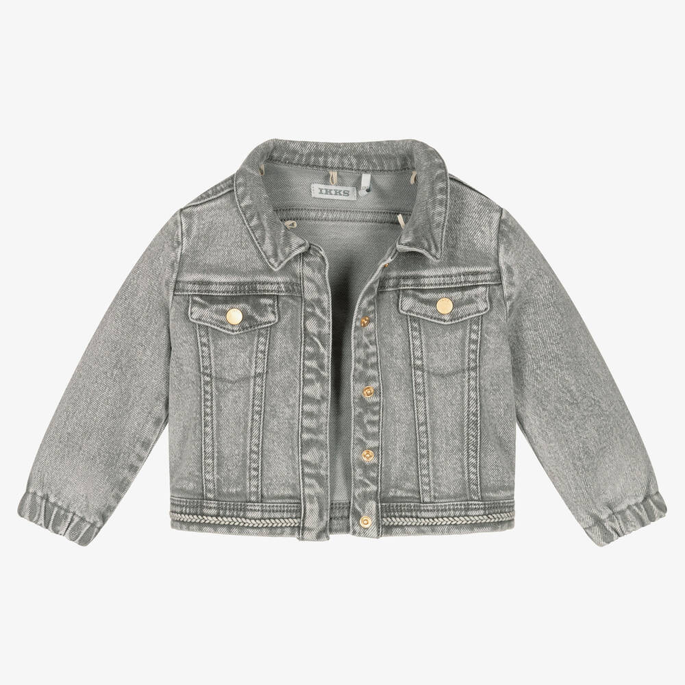 IKKS Girls Grey Hooded Denim Jacket