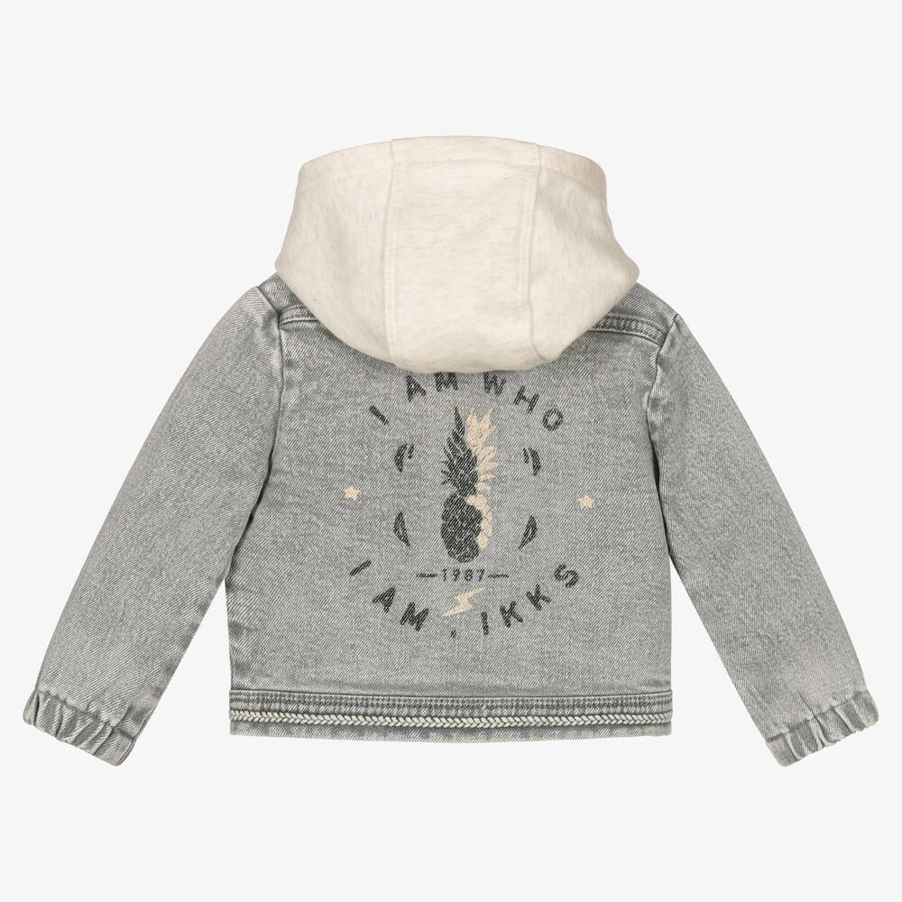 IKKS Girls Grey Hooded Denim Jacket