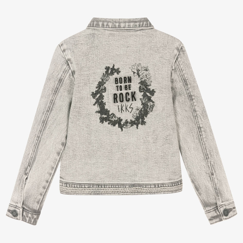 IKKS-Girls Grey Hooded Denim Jacket | Childrensalon Outlet
