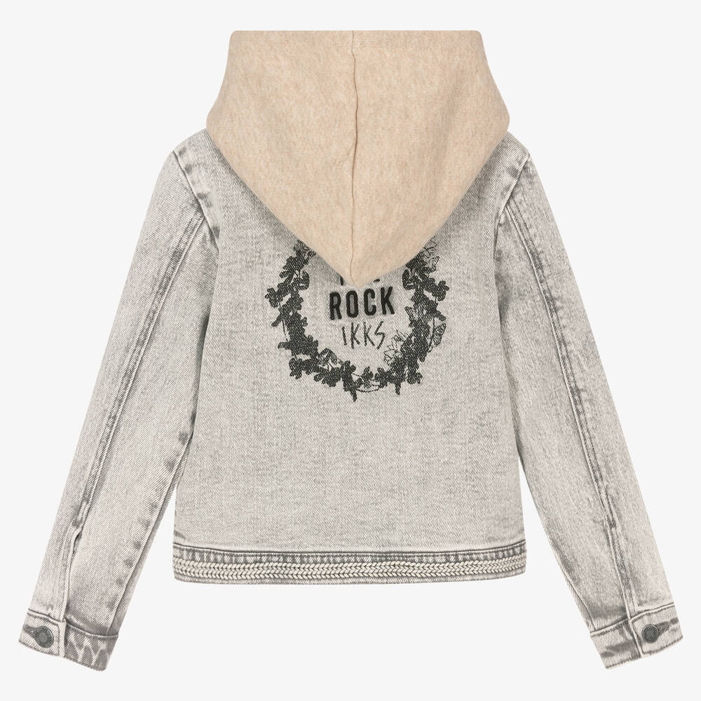IKKS - Girls Grey Hooded Denim Jacket | Childrensalon Outlet
