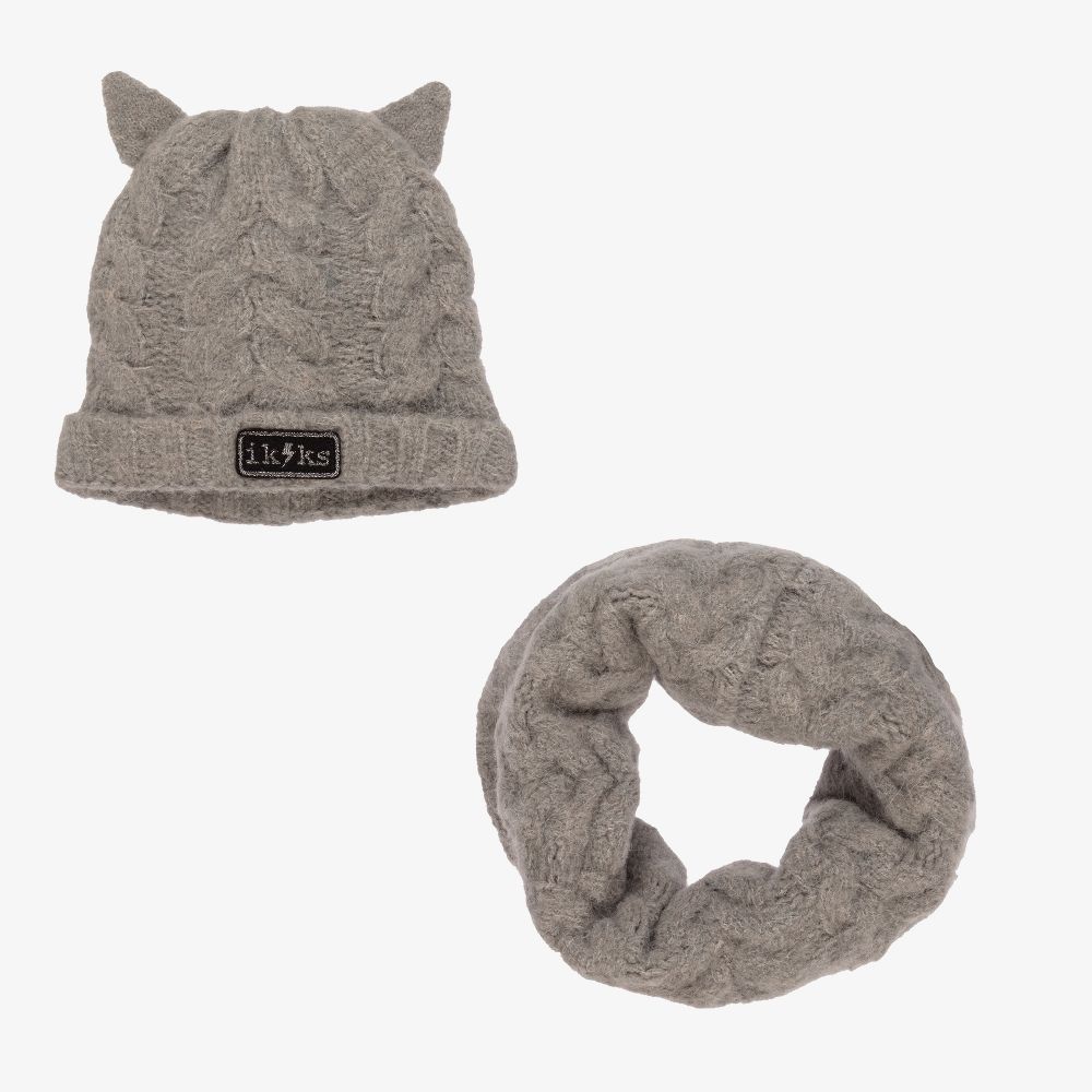 IKKS - Girls Grey Knitted Hat Set | Childrensalon