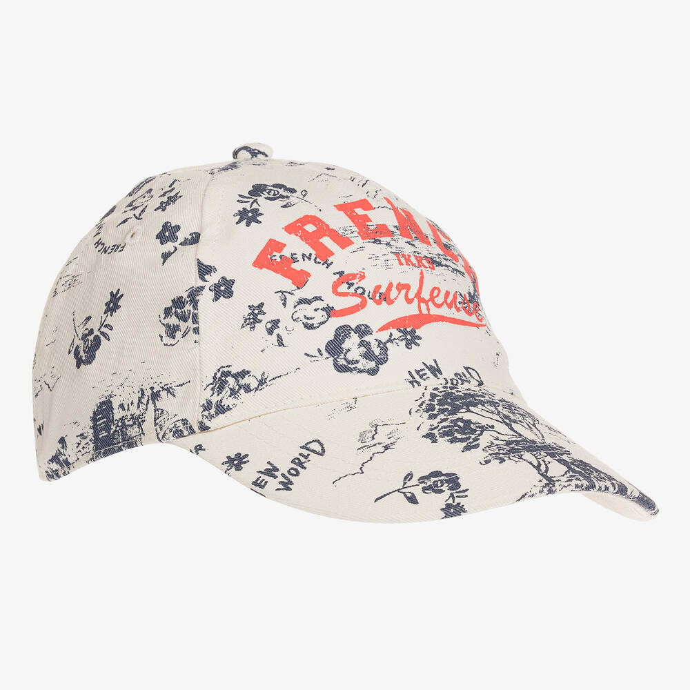 IKKS - Girls Ivory & Blue Print Cotton Cap | Childrensalon