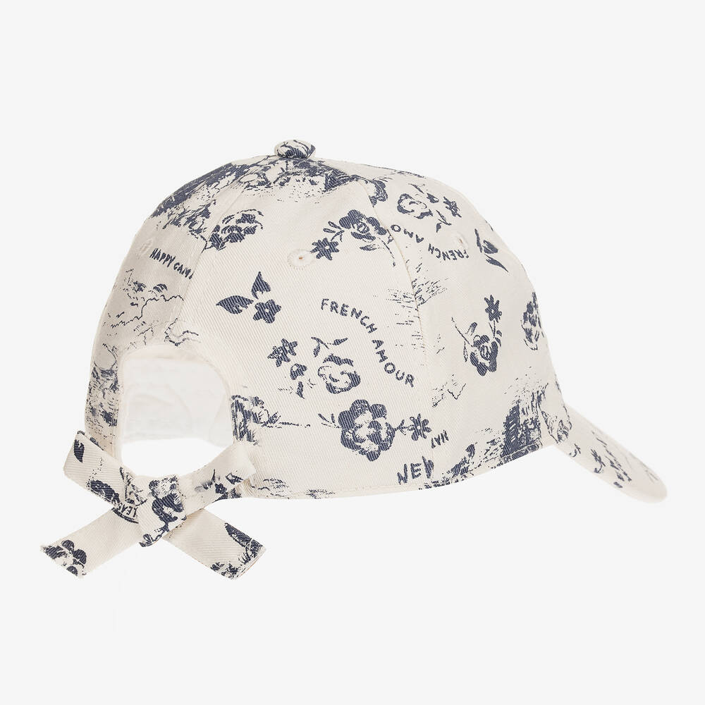 IKKS-Girls Ivory & Blue Print Cotton Cap | Childrensalon Outlet