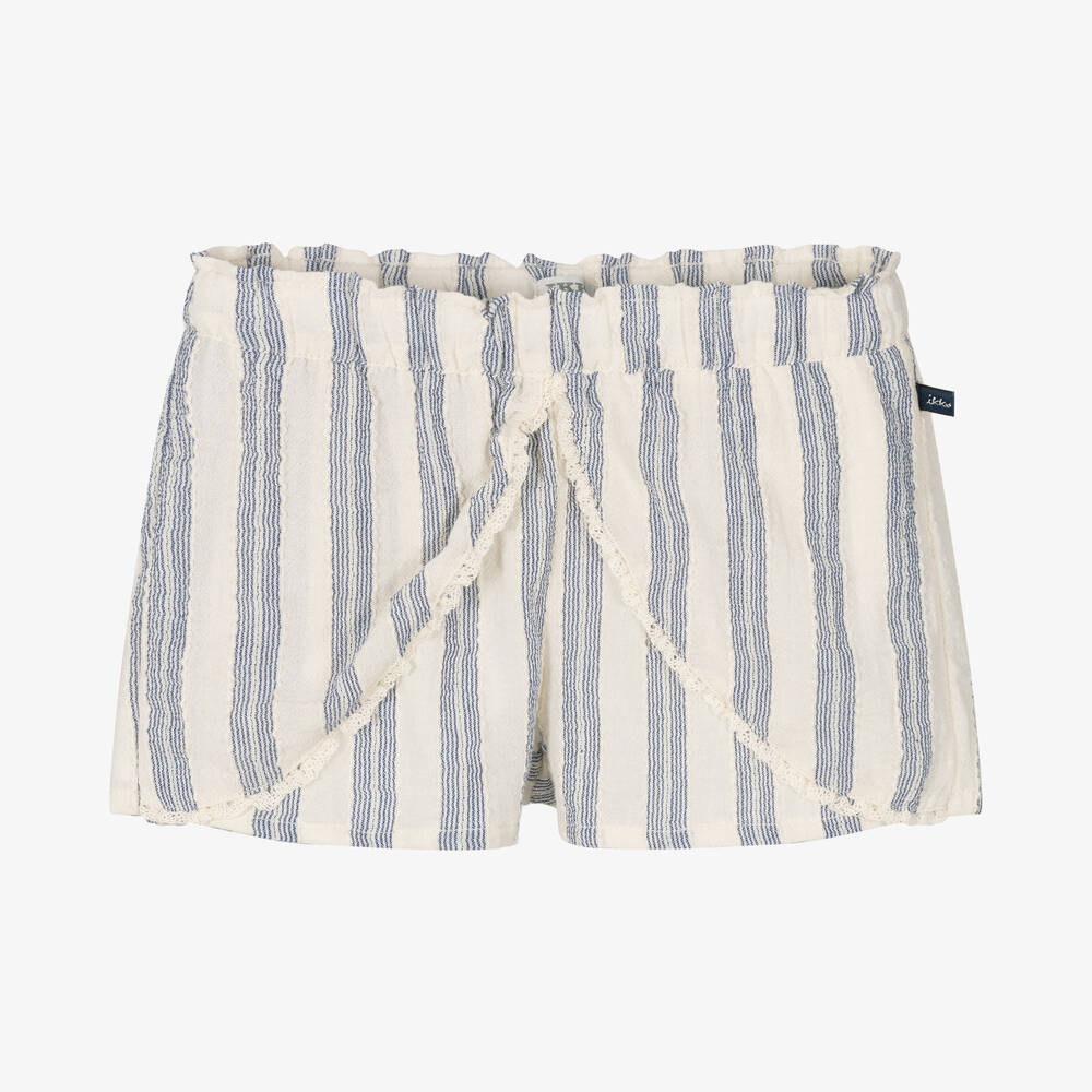 IKKS - Girls Ivory & Blue Striped Shorts | Childrensalon