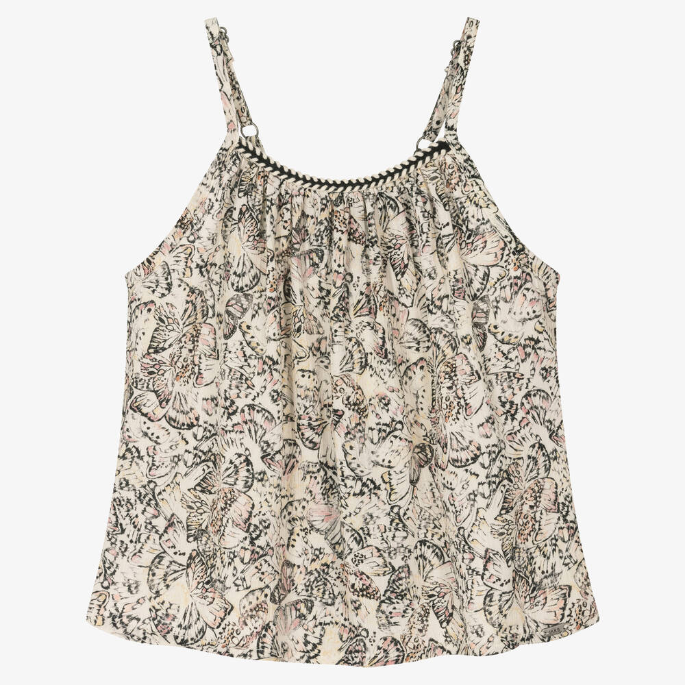 IKKS - Girls Ivory Butterfly Print Top | Childrensalon