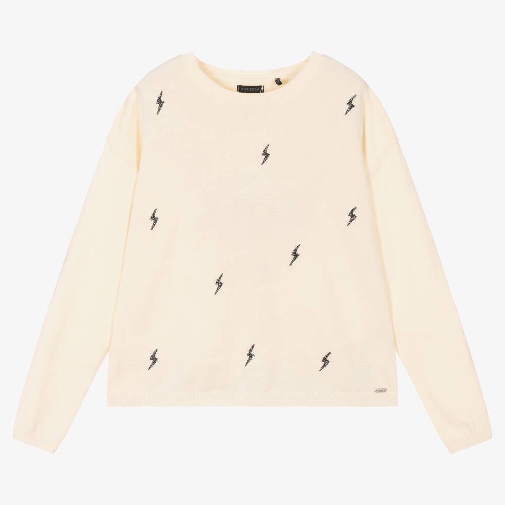 IKKS - Girls Ivory Cotton Jumper | Childrensalon