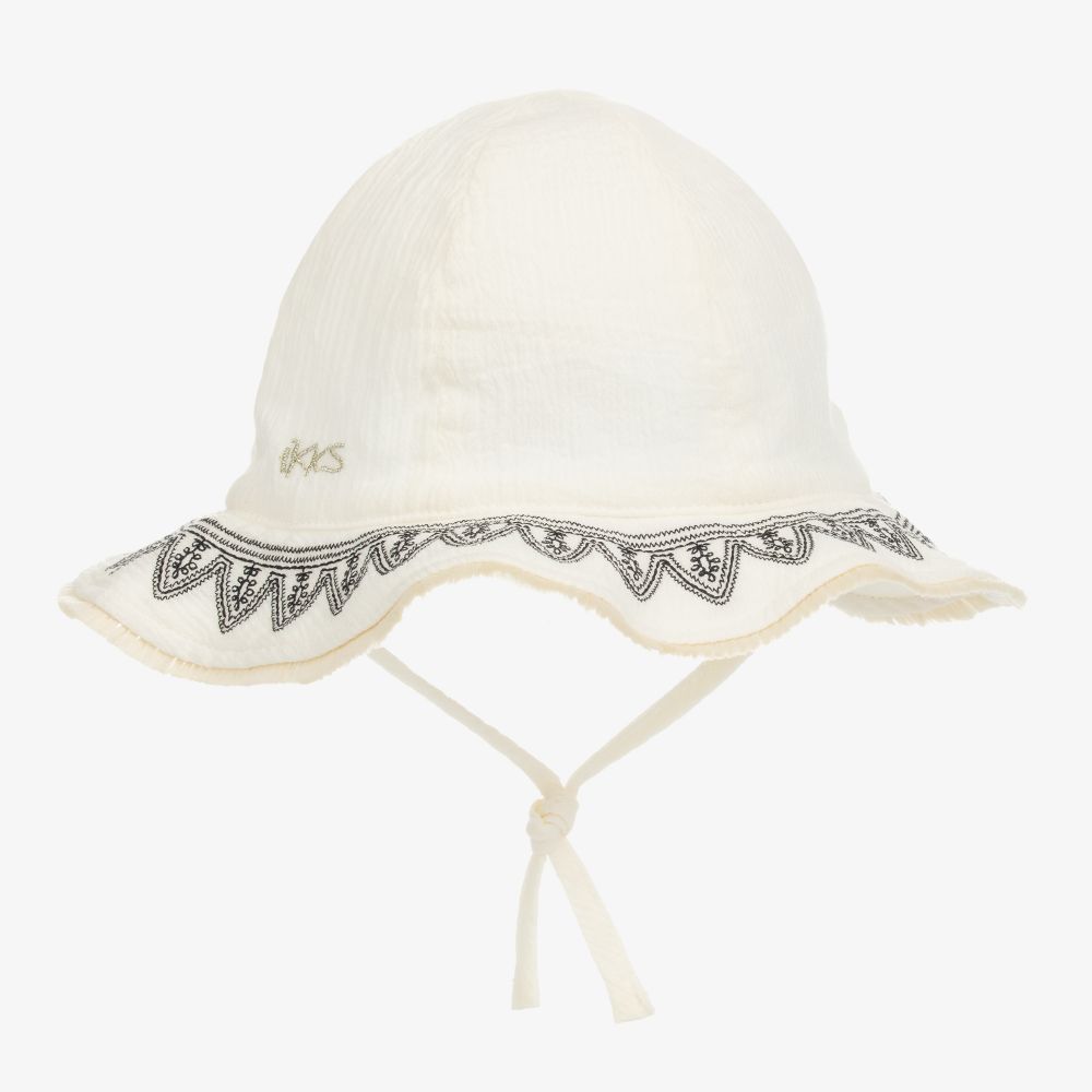 IKKS - Girls Ivory Cotton Sun Hat | Childrensalon