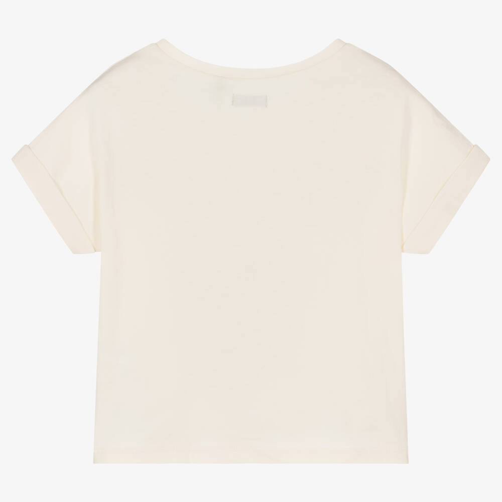 IKKS-Girls Ivory Cotton T-Shirt | Childrensalon Outlet