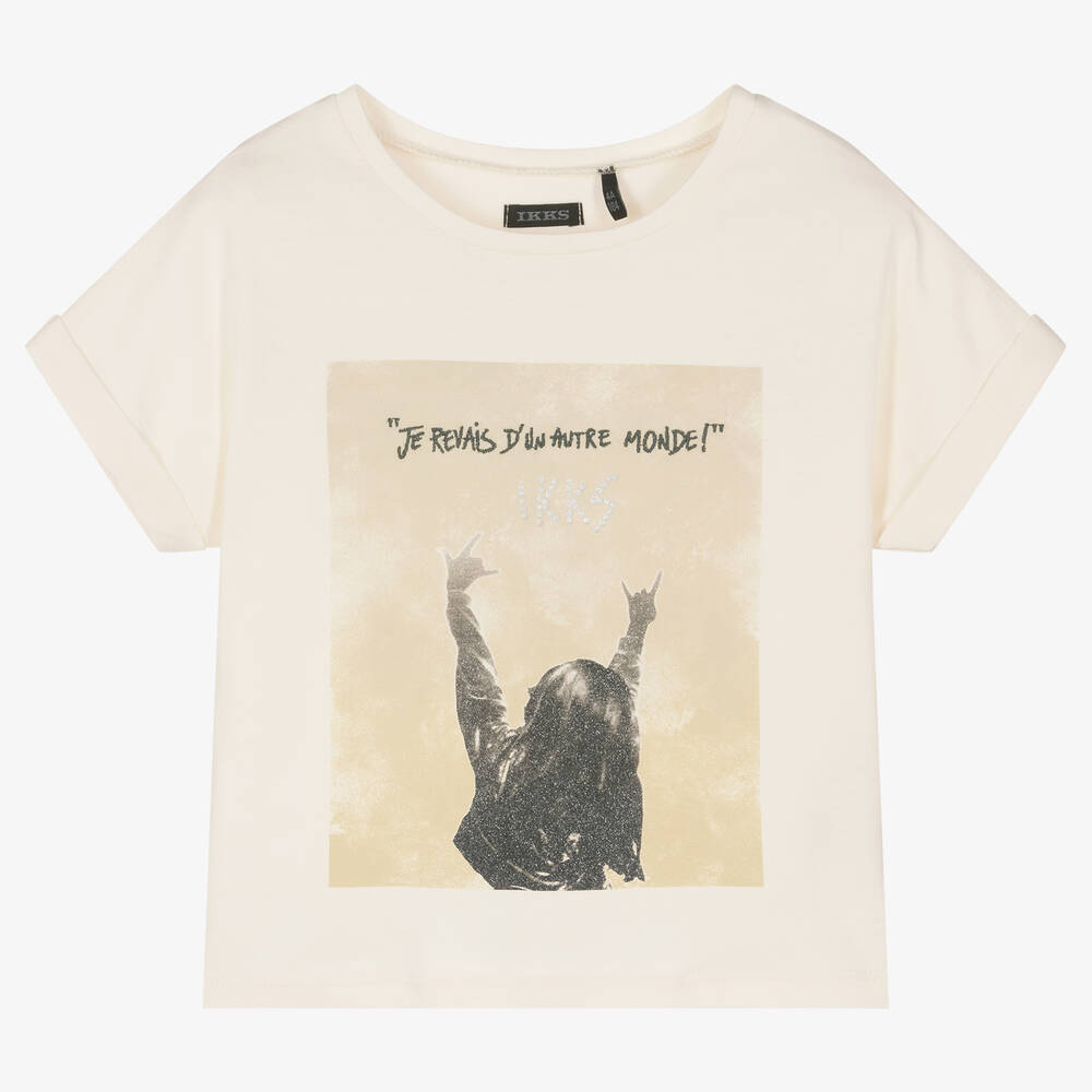 IKKS - Girls Ivory Cotton T-Shirt | Childrensalon