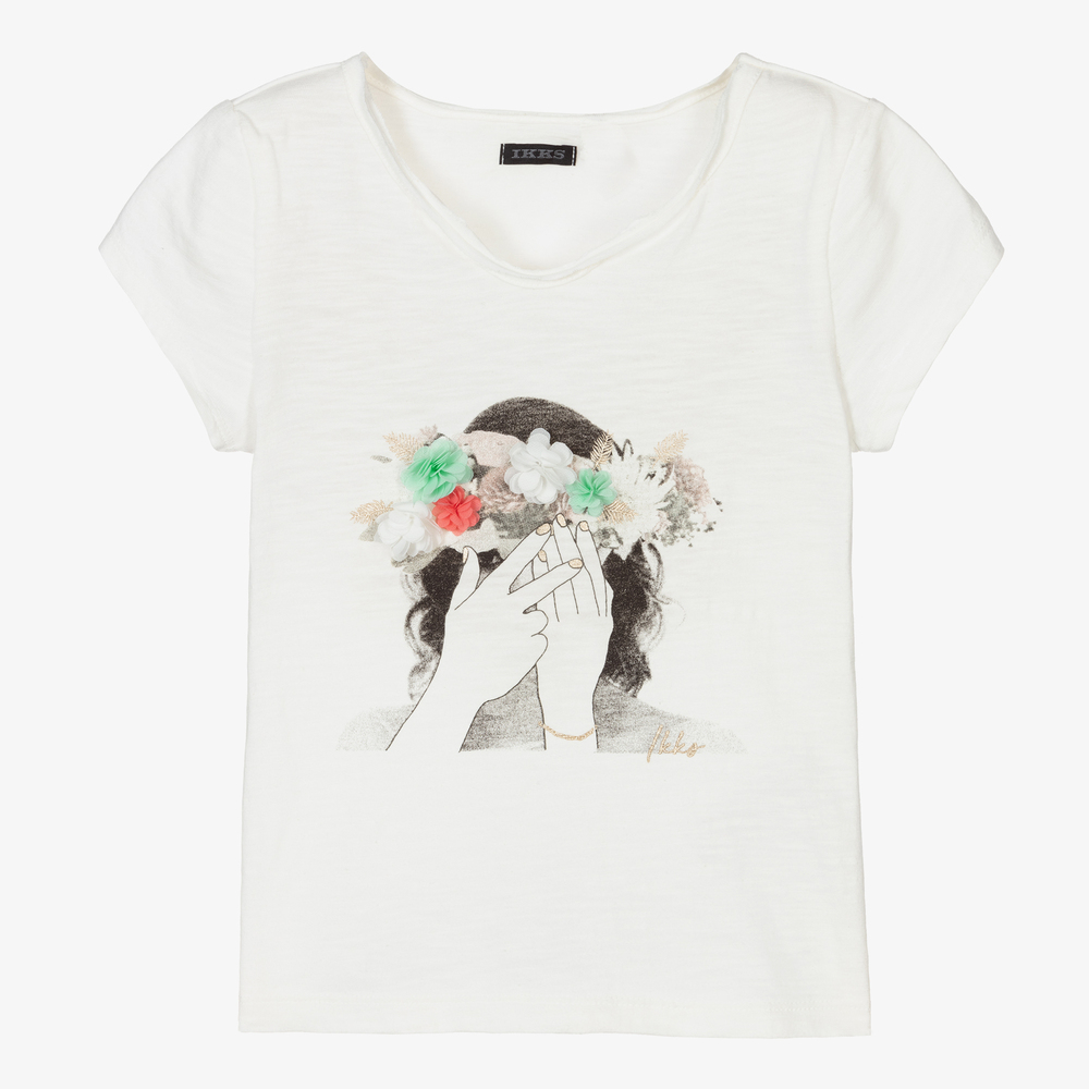 IKKS - Girls Ivory Cotton T-Shirt | Childrensalon